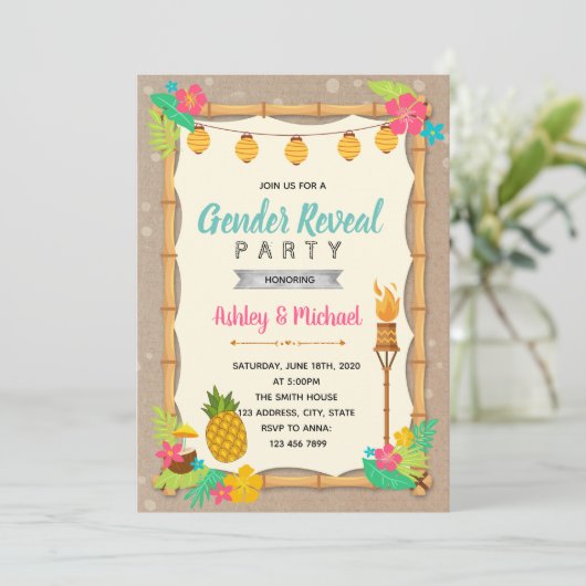 Luau gender onthult de uitnodiging van de partij (Staand voorkant)