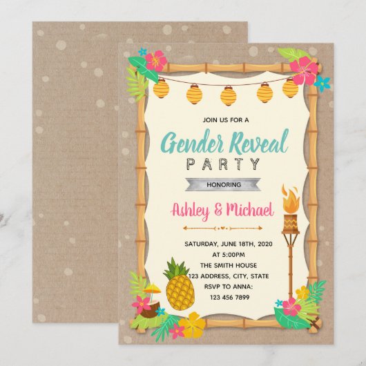 Luau gender onthult de uitnodiging van de partij (Voorkant / Achterkant)