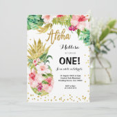 Luau Gold Pineapple eerste verjaardag uitnodiging (Staand voorkant)