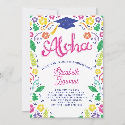 Luau Graduation Party Invitation Hawaiian Tropical Kaart (Voorkant)