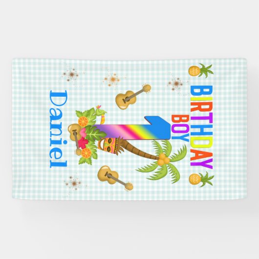 Luau Hawaii Hawaiian Pool Boy Birthday Party Spandoek (Horizontaal)