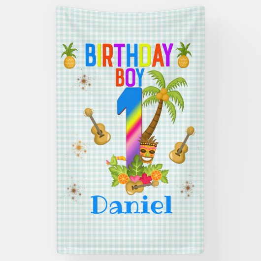 Luau Hawaii Hawaiian Pool Boy Birthday Party Spandoek (Verticaal)