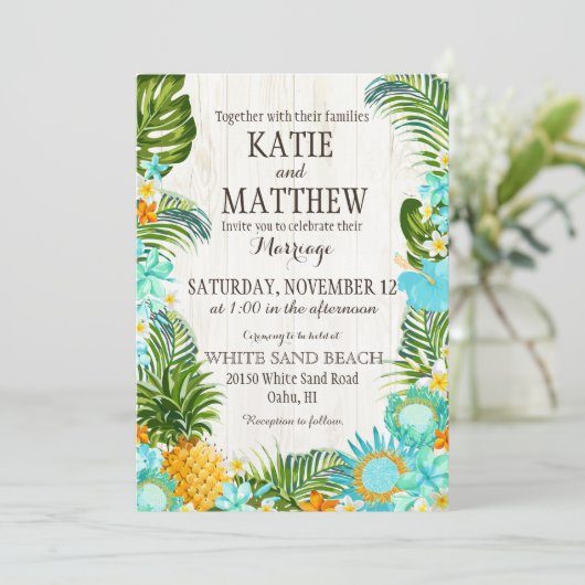 Luau Hawaiian Beach Rustieke bruiloft Kaart (Staand voorkant)
