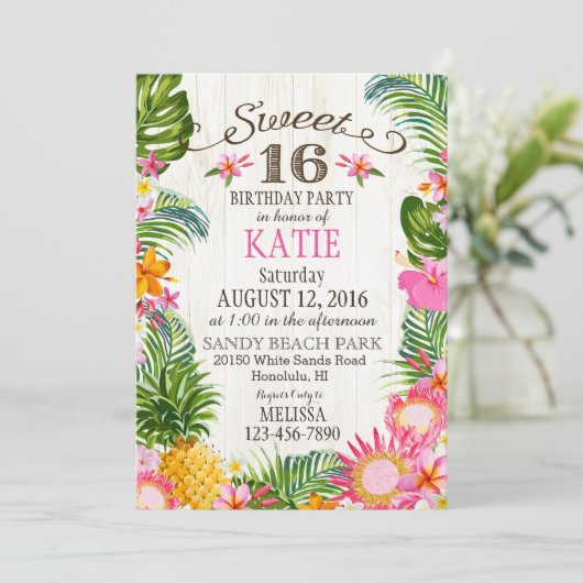 Luau Hawaiian Beach Sweet Sixteen Birthday Kaart (Staand voorkant)