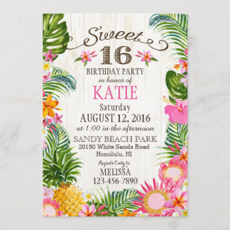 Luau Hawaiian Beach Sweet Sixteen Birthday Kaart