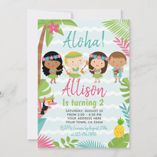 Luau Hawaiian Birthday Kaart (Voorkant)