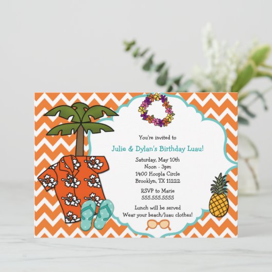 Luau Hawaiian Birthday Party nodigt neutraal gesla Kaart (Staand voorkant)