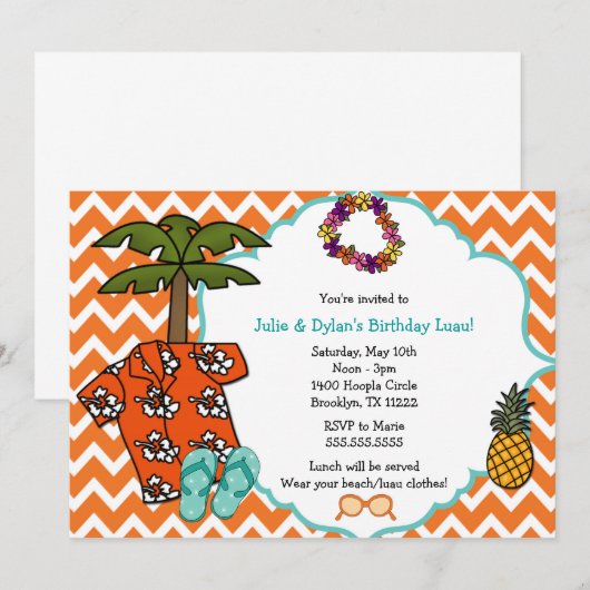 Luau Hawaiian Birthday Party nodigt neutraal gesla Kaart (Voorkant / Achterkant)