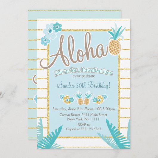 Luau, Hawaiian Pineapple Party Invitations Kaart (Voorkant / Achterkant)