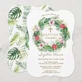 Luau Hawaiian Tropical Flowers Wreatbaptisme Kaart (Voorkant / Achterkant)