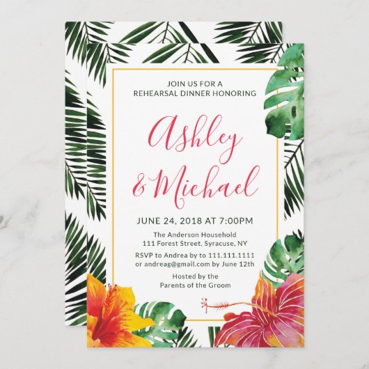 Luau Hawaiian Tropical Rehearsal Dinner Invitation Kaart (Voorkant / Achterkant)