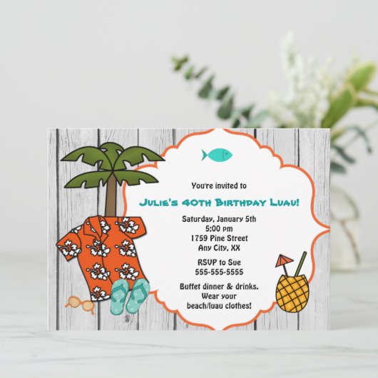 Luau Hawaiian verjaardagsfeestje strand viering Kaart (Staand voorkant)