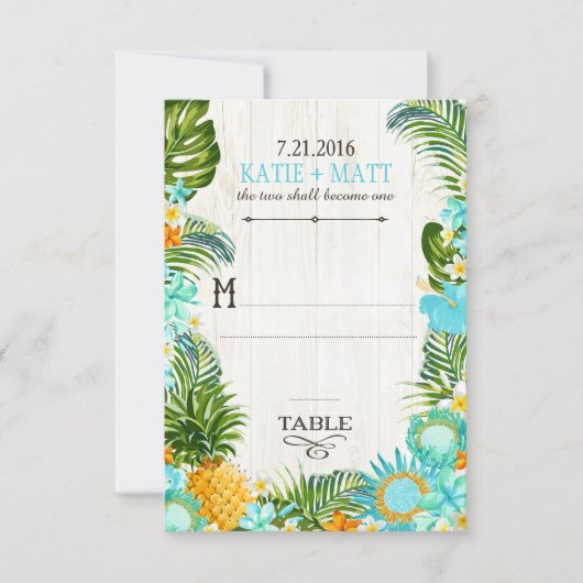 Luau Hawaiian Wedding Beach Rustic Place Card Kaart (Voorkant)