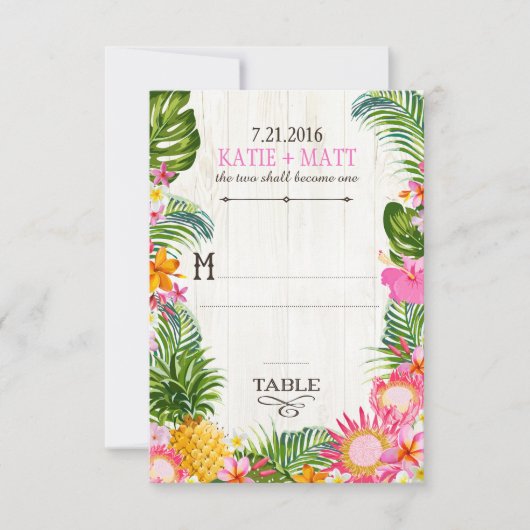 Luau Hawaiian Wedding Beach Rustic Place Card Kaart (Voorkant)