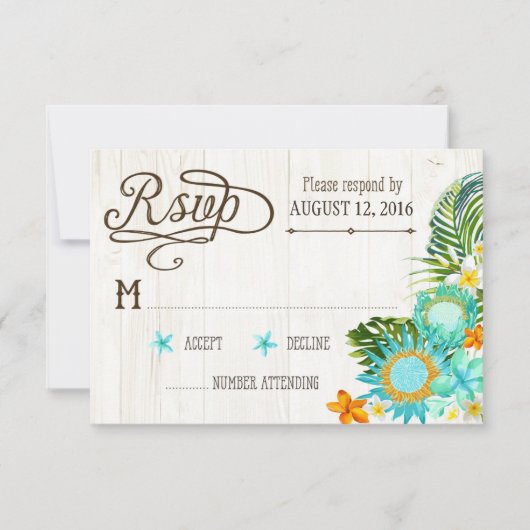 Luau Hawaiian Wedding Beach rustieke strand RSVP-k RSVP Kaartje (Voorkant)