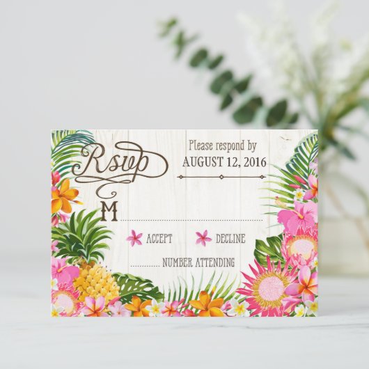 Luau Hawaiian Wedding Beach rustieke strand RSVP-k RSVP Kaartje (Staand voorkant)