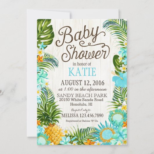 Luau Hawiian Beach Rustic Baby shower Kaart (Voorkant)