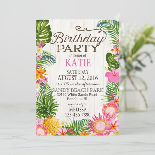 Luau Hawiian Beach Rustiek verjaardagsfeestje Kaart (Staand voorkant)