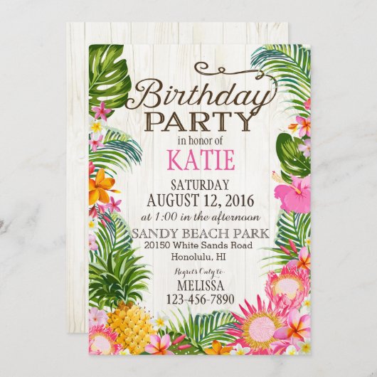 Luau Hawiian Beach Rustiek verjaardagsfeestje Kaart (Voorkant / Achterkant)