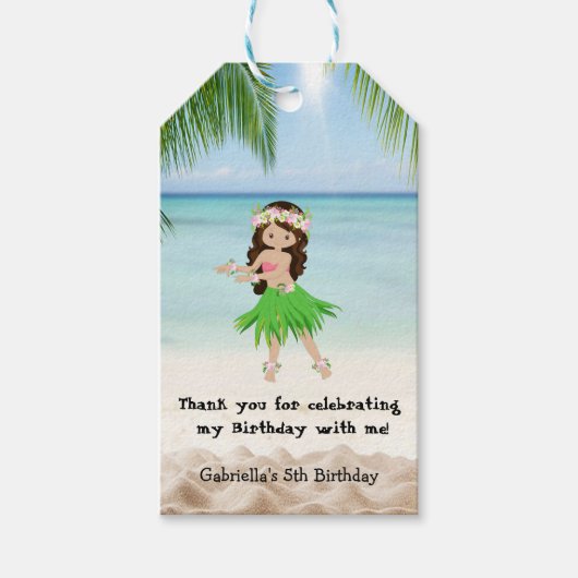 Luau Hula Meisje Verjaardagscadeau Label Cadeaulabel (Voorkant)