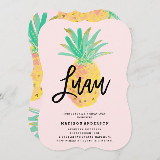 Luau in roze partijuitnodiging kaart (Voorkant / Achterkant)