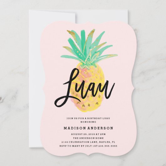 Luau in roze partijuitnodiging kaart (Voorkant)