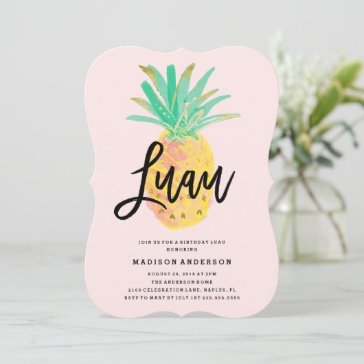 Luau in roze partijuitnodiging kaart (Staand voorkant)