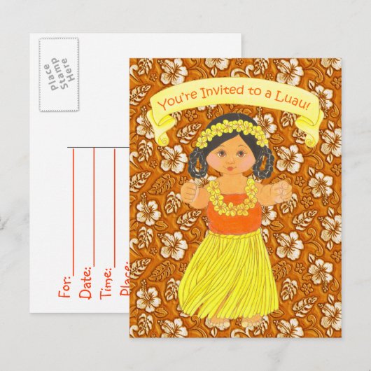 Luau Invitation Kaarten ~ Hawaii Hula Party (Voorkant / Achterkant)