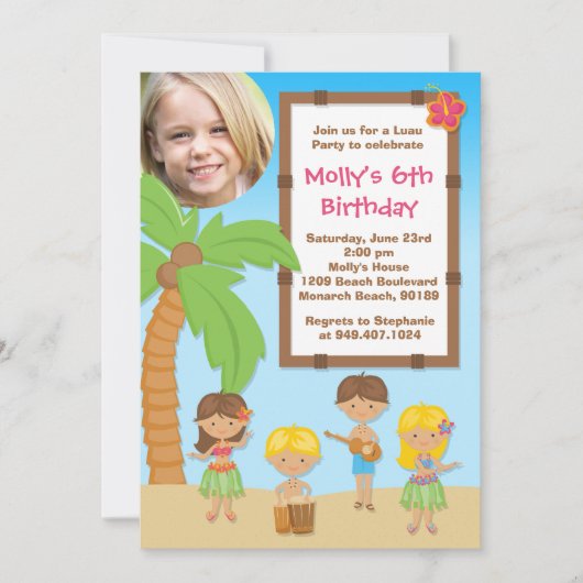 Luau Kids Birthday Party Invitation Kaart (Voorkant)