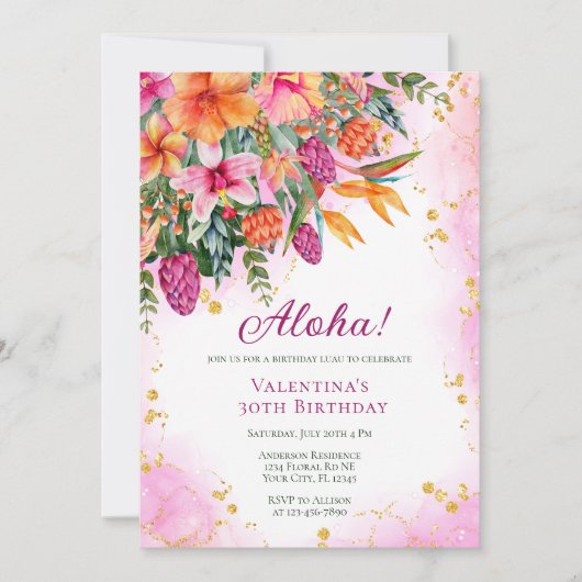 Luau Kleurrijke Tropische Bloemen Verjaardagsfeest Kaart (Voorkant)