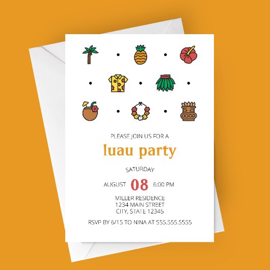 Luau Line Icons Party Uitnodiging