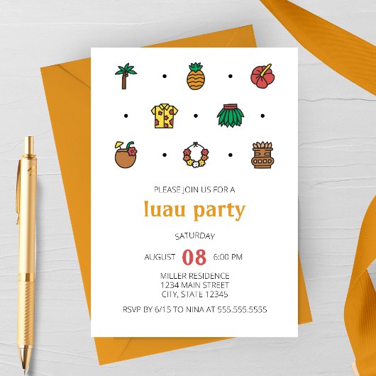Luau Line Icons Party Uitnodiging