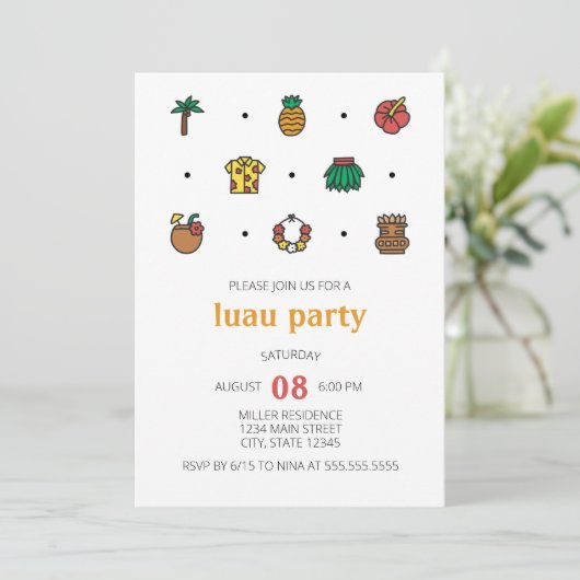 Luau Line Icons Party Uitnodiging (Staand voorkant)