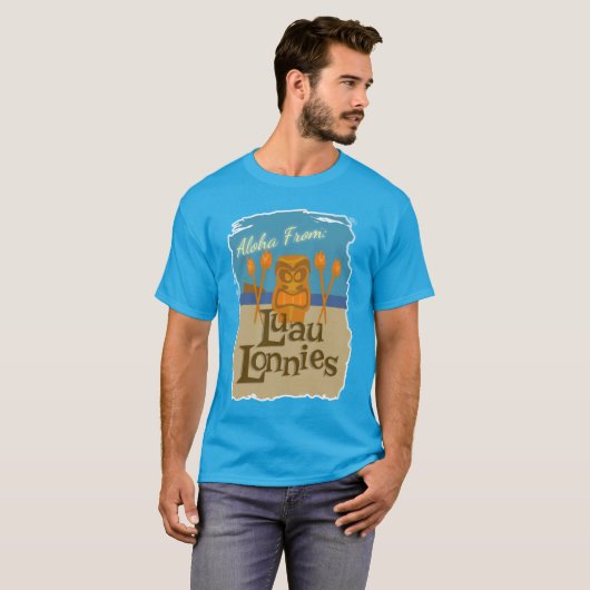 Luau Lonnies Fun Fictional Tiki Bar Cartoon T-shirt (Voorkant volledig)