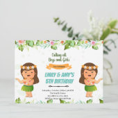 Luau-meisjes of tweeling gezamenlijke verjaardag kaart (Staand voorkant)