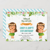 Luau-meisjes of tweeling gezamenlijke verjaardag kaart (Voorkant / Achterkant)