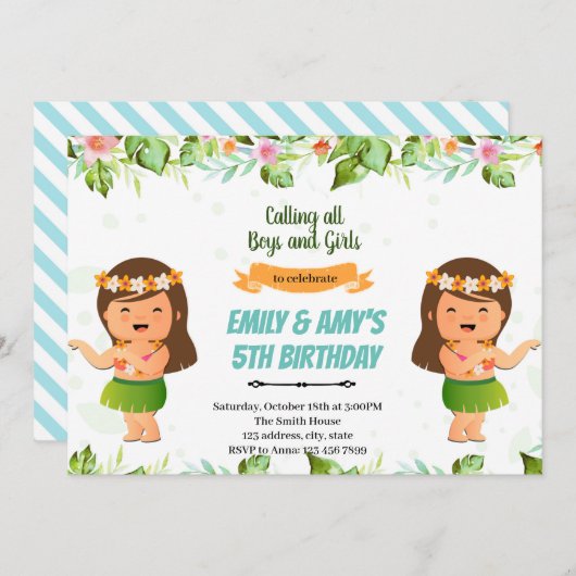 Luau-meisjes of tweeling gezamenlijke verjaardag kaart (Voorkant / Achterkant)