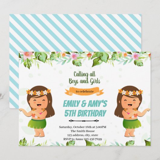 Luau-meisjes of tweelingen-verjaardag kaart (Voorkant / Achterkant)