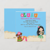 Luau Met Girl en Tiki Square Birthday Invitation Kaart (Voorkant / Achterkant)