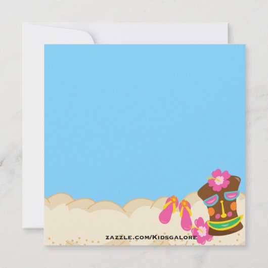 Luau Met Girl en Tiki Square Birthday Invitation Kaart (Achterkant)
