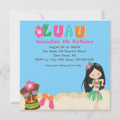 Luau Met Girl en Tiki Square Birthday Invitation Kaart (Voorkant)
