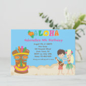 Luau met Kinder en Tiki verjaardagsuitnodiging Kaart (Staand voorkant)