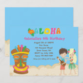 Luau met Kinder en Tiki verjaardagsuitnodiging Kaart (Voorkant / Achterkant)