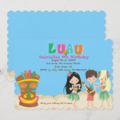 Luau met Kinder uitnodiging en Tiki Birthday (Voorkant / Achterkant)