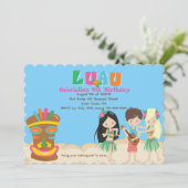 Luau met Kinder uitnodiging en Tiki Birthday (Staand voorkant)