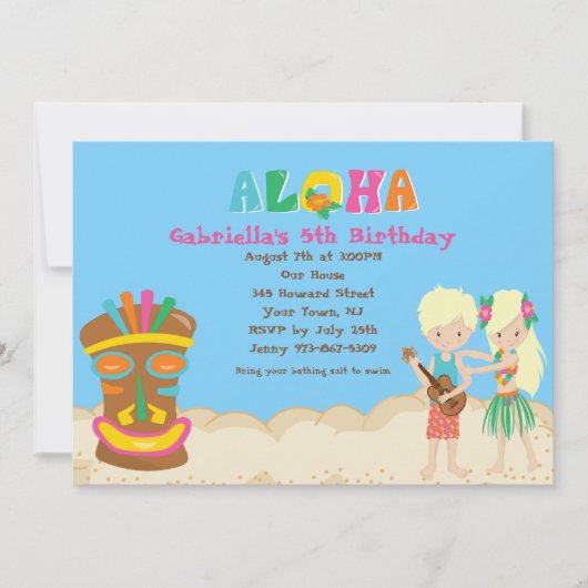 Luau met Kinder uitnodiging en Tiki Birthday (Voorkant)