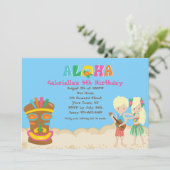 Luau met Kinder uitnodiging en Tiki Birthday (Staand voorkant)