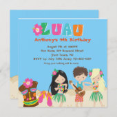 Luau met Kinder uitnodiging op het Tiki Square Bir (Voorkant / Achterkant)