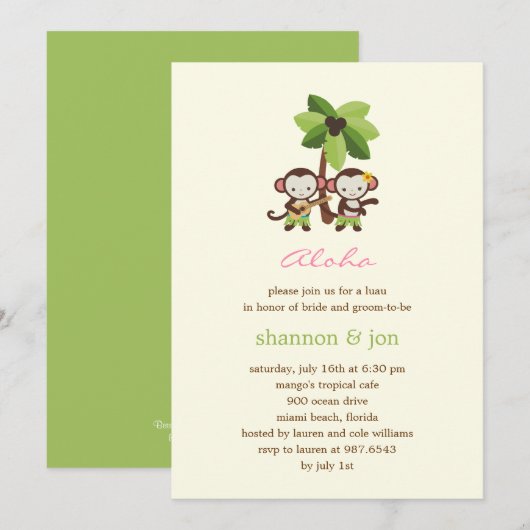 Luau Monkeys Engagement Party of Shower Invitation Kaart (Voorkant / Achterkant)