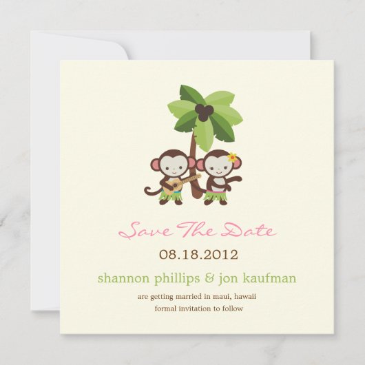 Luau Monkeys redden de datum bekendmaking Save The Date (Voorkant)